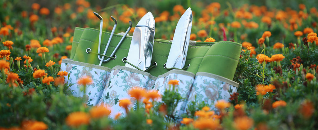 Gardening Tool Stainless Steel Set for Women with Floral Storage Tote