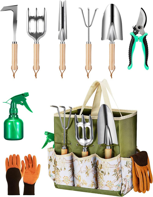 Gardening Tool Stainless Steel Set for Women with Floral Storage Tote