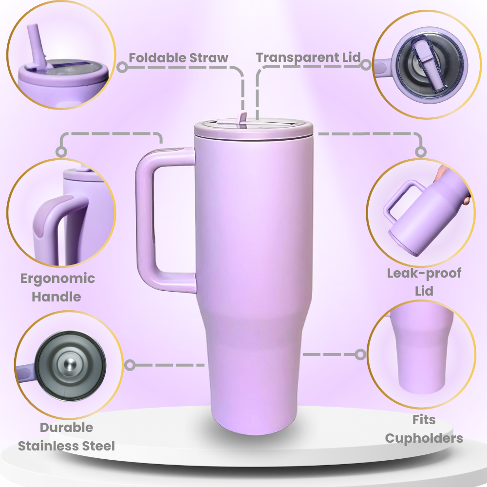 Purple 40oz Insulated Tumbler Leakproof Foldable Straw
