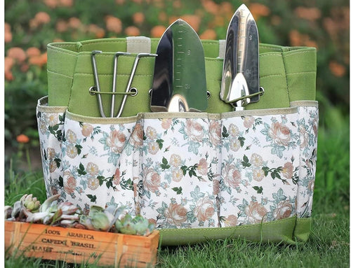 Gardening Tool Stainless Steel Set for Women with Floral Storage Tote