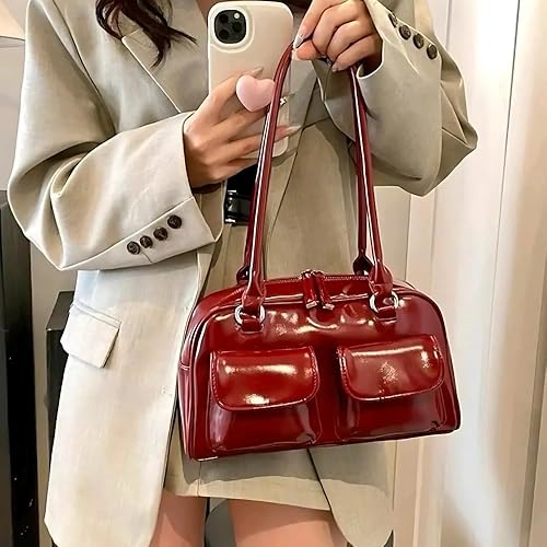 Burgundy Trendy Vegan PU Leather Shoulder Bag