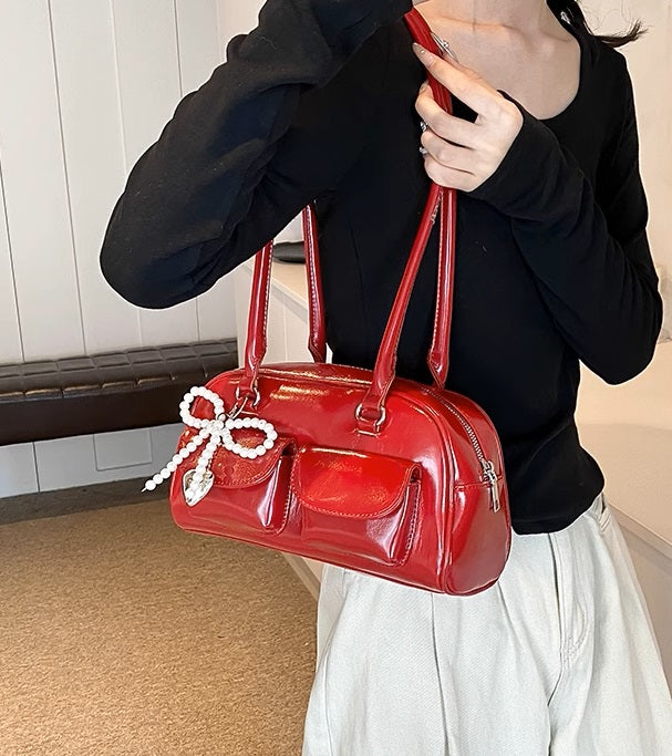 Burgundy Trendy Vegan PU Leather Shoulder Bag