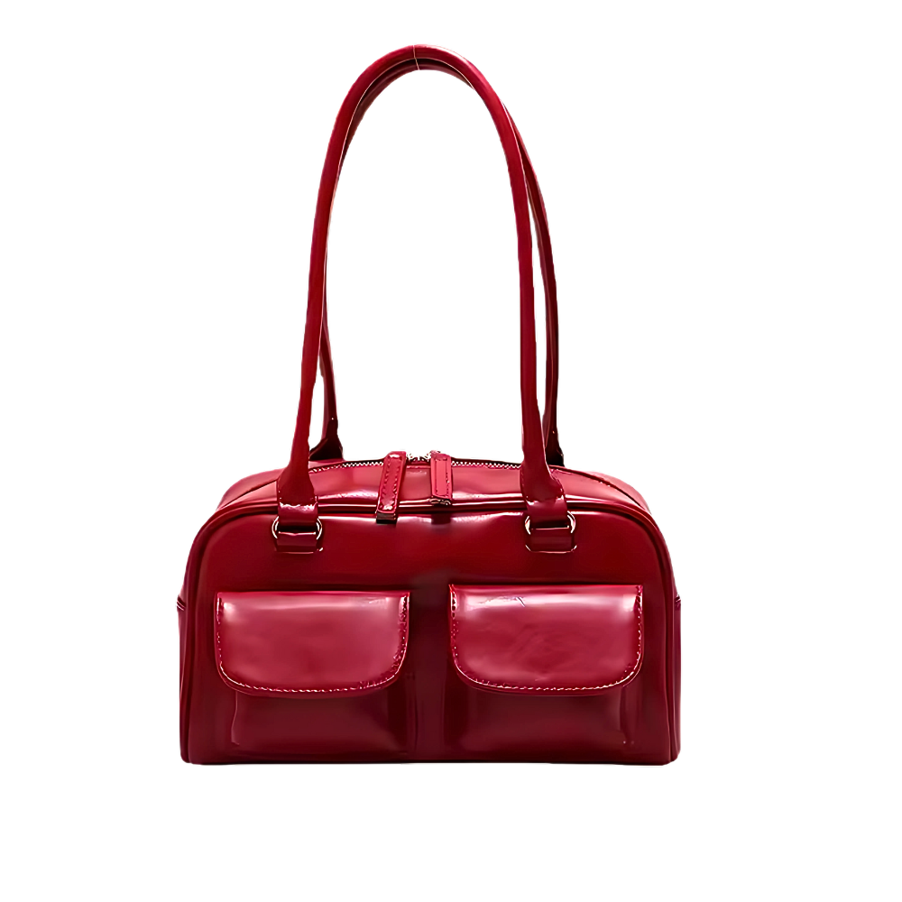 Burgundy Trendy Vegan PU Leather Shoulder Bag
