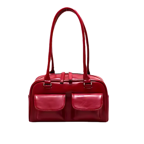 Burgundy Trendy Vegan PU Leather Shoulder Bag